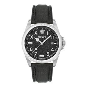 Versace  Anteo Leather Watch Silver Mens